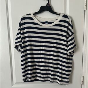 Old Navy Striped Navy and White Vintage Cropped T-Shirt